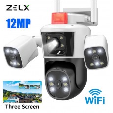 HD 파노라마 뷰 와이파이 카메라 3 렌즈 3 PTZ 야외 보안 캠 360 ° 자동 추적 비디오 감시 CCTV 12MP